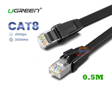 Dây cáp Cat8 đúc sẵn 2 đầu sợi dẹt Ugreen 10979 dài 0.5M - Tốc độ 40Gbps, dây bọc dù siêu bền