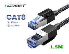 Dây cáp mạng cat8 đúc sẵn 2 đầu dài 1.5M Ugreen 80430 - Bọc dù chống nhiễu, tốc độ 40Gbps