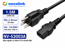 Dây nguồn 3 chân C13 dài 1.5M Novalink NV-53003A - Lõi đồng 3Gx1.31mm, tiêu chuẩn UL