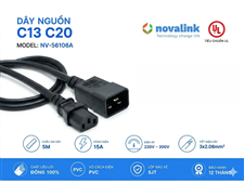 Dây nguồn C13 C20 dài 5m Novalink NV-56106A 15A lõi đồng, chuẩn UL dùng cho UPS, PDU công suất lớn
