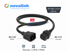 Dây nguồn C19 C20 3m Novalink NV-56304A: Lõi 12AWG, 20A, Tiêu chuẩn UL cao cấp.