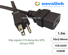 Dây nguồn C19 dài 1.5M dùng cho UPS, server | Lõi đồng 3Gx2.08mm | Tiêu chuẩn UL