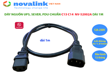 Dây nguồn UPS, server chuẩn C13 C14 Novalink NV-52002A dài 1M, lõi đồng 3G x 1.31mm tiêu chuẩn UL