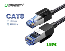 Dây nhảy cat8 15M Ugreen 30799 - Tốc độ 40Gbps, dây bọc dù chống nhiễu cao cấp