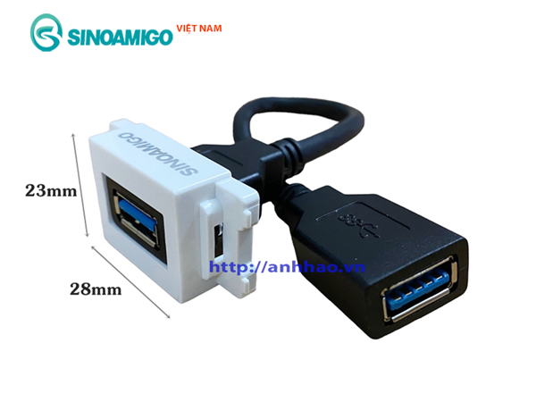 Hạt ổ cắm USB 3.0 data Sinoamigo A21 chuẩn Full, dùng lắp cho ổ cắm âm bàn