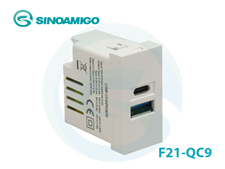 Hạt sạc USB Type A + Type C 20W PD cho ổ cắm âm bàn, âm sàn Sinoamigo F21-QC9