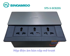 Hộp ổ cắm âm bàn nắp trượt tích hợp cổng USB type C Sinoamigo STS-5-SC02SS