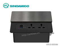 Hộp ổ điện âm bàn nắp trượt có cổng USB type C tích hợp Sinoamigo STS-5-SC01B