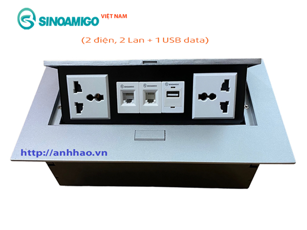 Hộp ổ điện âm bàn Sinoamigo STS-212S màu bạc lắp 5 modules