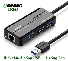 Hub chia 3 cổng USB 3.0 + 1 cổng RJ45 gigabit 10/100/100 Ugreen 20265