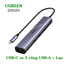 Hub chuyển đổi USB-C ra Lan 1000Mbps kèm 3 Cổng USB 3.0 Ugreen 20920 chính hãng