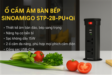 Ổ cắm âm bàn bếp nâng hạ có sạc không dây, dùng cho đảo bếp hiện đại