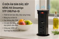 Ổ cắm âm bàn đảo bếp nâng hạ, tích hợp sạc không dây, loa bluetooth Sinoamigo STP-2AB/Pub+Qi