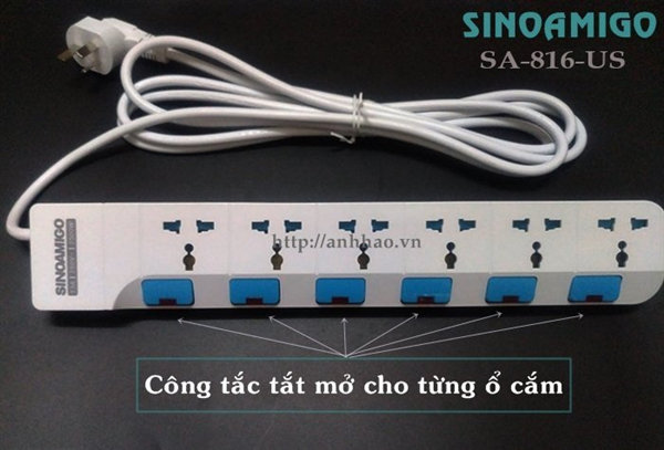 Ổ cắm điện kéo dài 3M Sinoamigo SA-816-US có chức năng chống sét