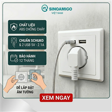 Ổ cắm điện Schuko âm tường có 2 cổng USB sạc nhanh Sinoamigo SW-1EUA