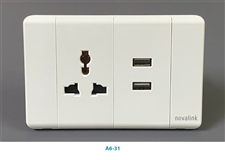 Ổ cắm USB âm tường kèm ổ điện A6-31 Novalink