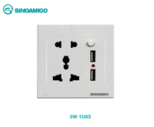 Ổ điện 5 chấu kèm ổ sạc USB âm tường Sinoamigo SW-1UAS chính hãng