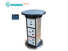 Ổ điện âm bàn đảo bếp hình trụ Sinoamigo SMT-4 màu bạc, đóng mở cảm ứng tự động, tích hợp sạc không dây