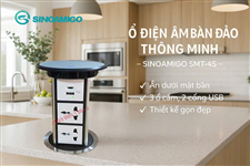 Ổ điện âm bàn đảo bếp Sinoamigo SMT-4S (bạc): Nâng hạ cảm ứng , tích sạc không dây 15W, chống nước IP54