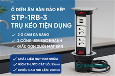 Ổ điện âm bàn đảo bếp Sinoamigo STP-1RB-3 | Trụ kéo tiện dụng, có USB sạc nhanh