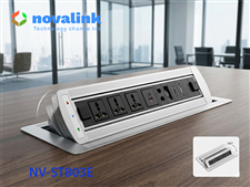 Ổ điện âm bàn họp tự động Novalink NV-ST803E, xoay điện 180 độ, tích hợp HDMI, USB-C, mạng LAN