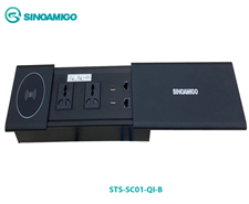 Ổ điện âm bàn nắp trượt Sinoamigo STS-SC01-Qi-B, tích hợp sạc không dây
