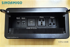 Ổ điện âm bàn văn phòng Sinoamigo STS-130B màu đen (gồm 2 ổ điện chuẩn Univesal, 2 ổ USB 5V-2.1A, 2 ổ RJ45 cat6)