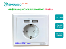 Ổ điện chuẩn Schuko + USB âm tường SW-1EUA chính hãng Sinoamigo