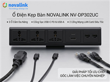Ổ điện kẹp bàn Novalink NV-DP302UC 3 ổ cắm đa năng, USB-C/A, 2 cổng mạng LAN Cat6 cho bàn họp và bàn làm việc