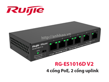 Ruijie RG-ES106D-P V2. Switch PoE 4 cổng 10/100 Base T, 2 cổng uplink 10/100 - Hàng chính hãng