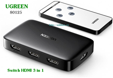 Switch HDMI 3 vào 1 ra Ugreen 80125 hỗ trợ 4K@30Hz 3D, 1080P (có điều khiển từ xa)