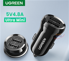 Tẩu sạc mini trên ô tô Ugreen 50875 với 2 cổng USB-A 24W/4,8A - Hàng chính hãng