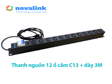 Thanh nguồn PDU 12 cổng C13 kèm dây nguồn 3M, aptomat CHINT 32A cho tủ rack