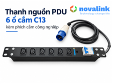 Thanh nguồn PDU 6 ổ C13 Novalink NV-66205A kèm dây 2m và phích cắm công nghiệp