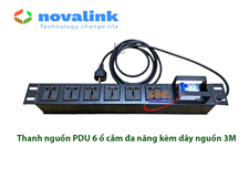 Thanh nguồn PDU 6 ổ cắm đa năng có cầu dao MCB 20A - Dây nguồn dài 3 mét