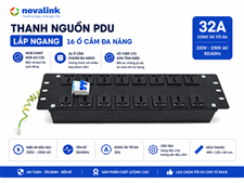Thanh nguồn PDU lắp ngang 16 ổ cắm đa năng có tai bắt tủ rack
