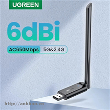 USB wifi Ugreen 90339 băng tần kép 5G/ 2.4G, ăng ten ngoài 6dBi